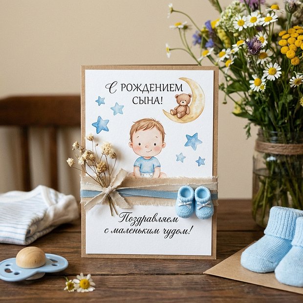Открытка с рождением сына

