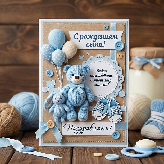 Поздравление с рождением сына на открытке