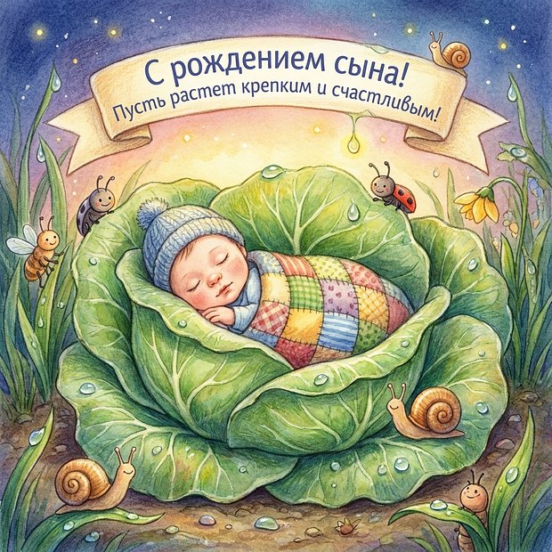 Скачать открытку с рождением сына
