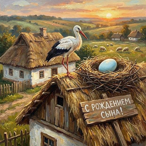 Открытка с поздравлением с рождением сына
