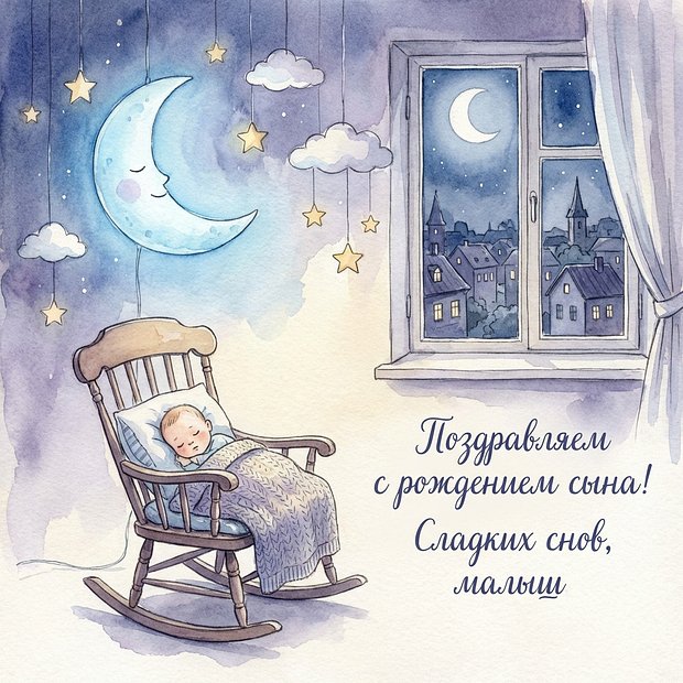 Красивая открытка с рождением сына
