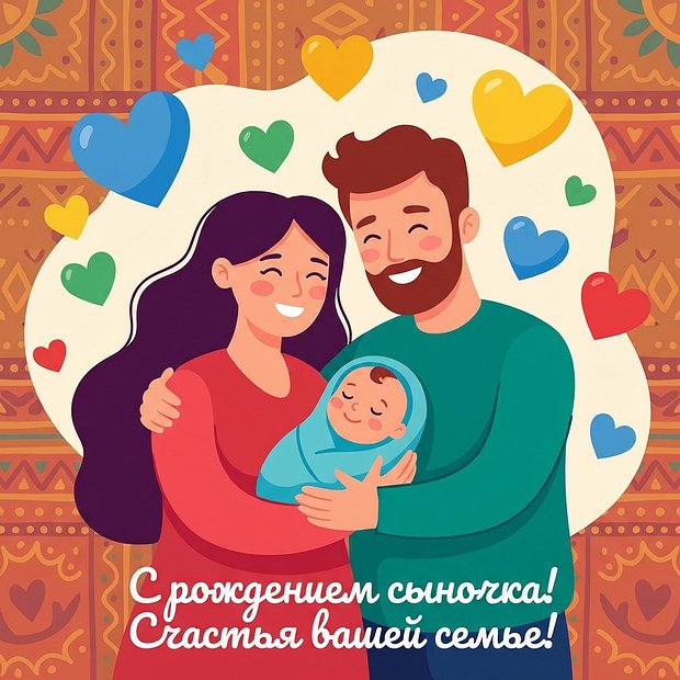 Скачать открытку с рождением сына
