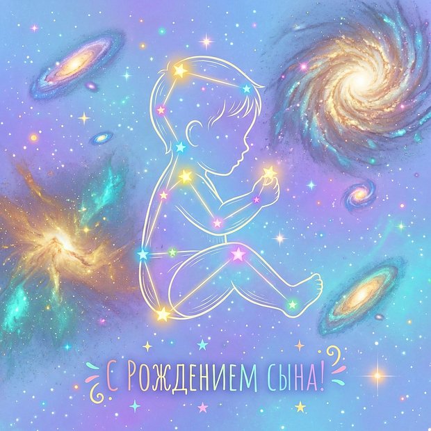 Открытка с поздравлением с рождением сына
