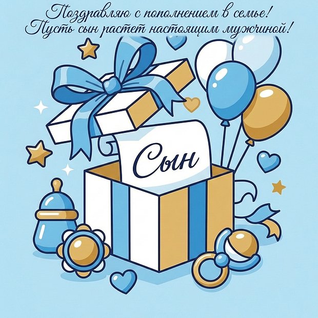 Красивая открытка с рождением сына
