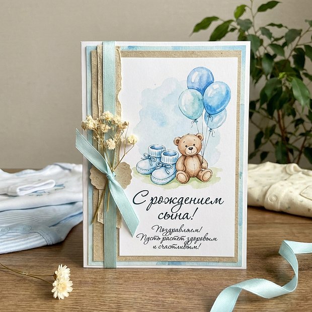 Открытка с рождением сына для мамы

