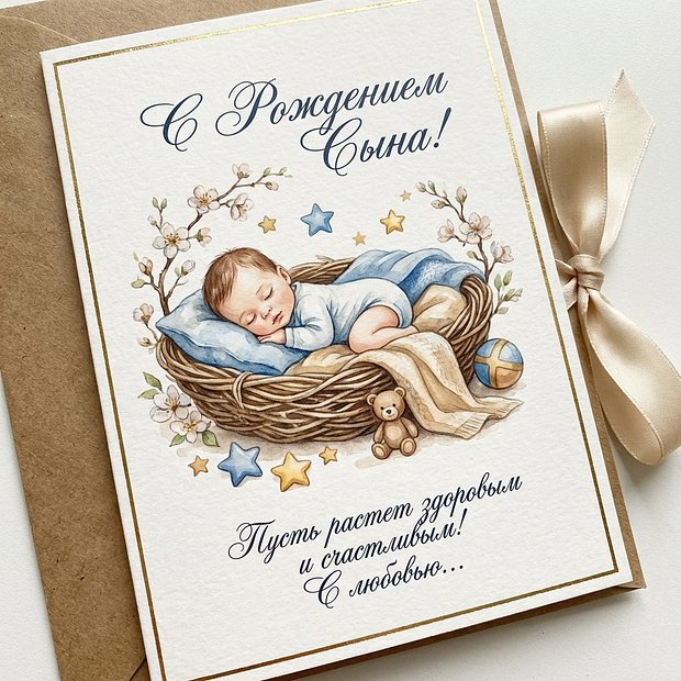 Поздравление с рождением сына на открытке