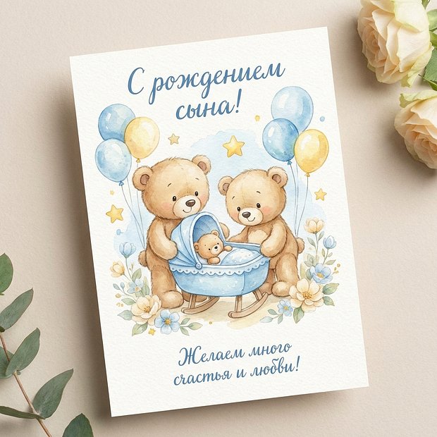 Бесплатная открытка с рождением сына
