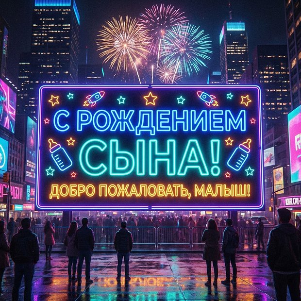 Открытка с поздравлением с рождением сына

