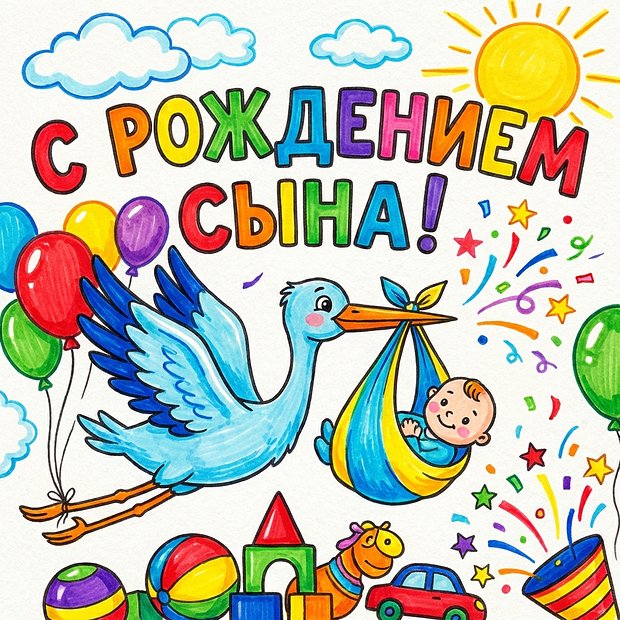 Красивая открытка с рождением сына
