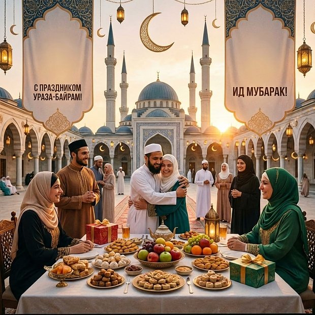 Скачать открытку с праздником Ураза-байрам