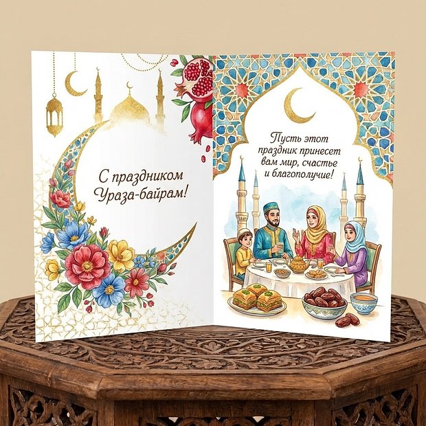 Открытка с поздравлением на праздник Ураза-байрам