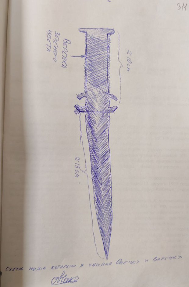 Рисунок ножа, которым Николай Оголобяк совершал расправы