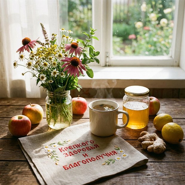 Открытка с добрым утром и пожеланиями здоровья
