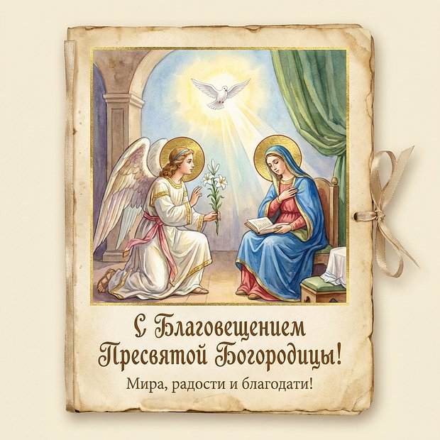 Открытка с Благовещением Пресвятой Богородицы
