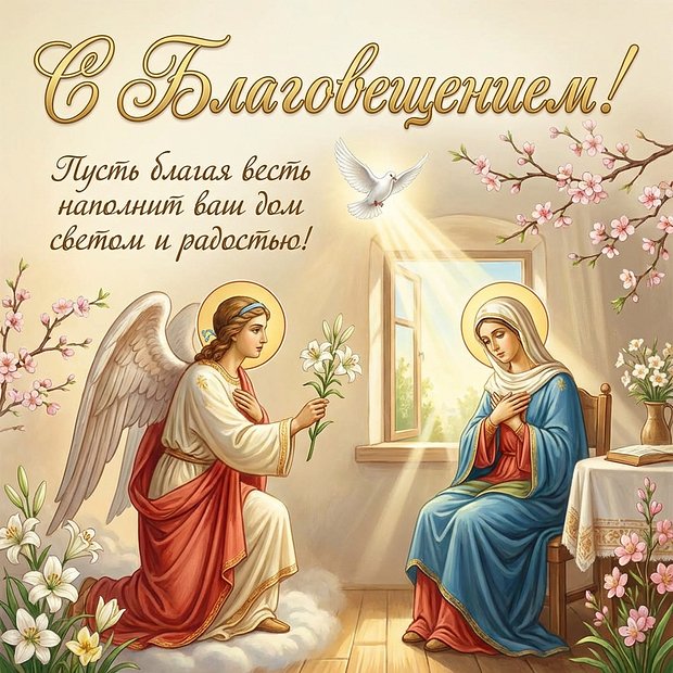 Открытка с праздником Благовещения Пресвятой Богородицы