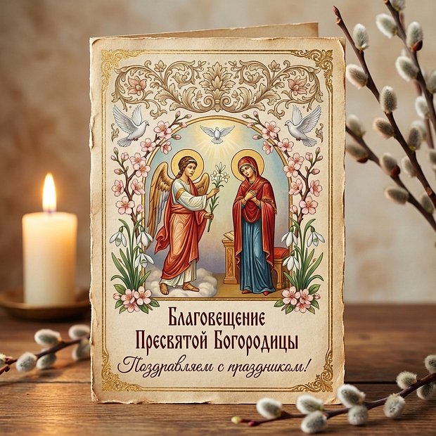 Скачать открытку с Благовещением Пресвятой Богородицы
