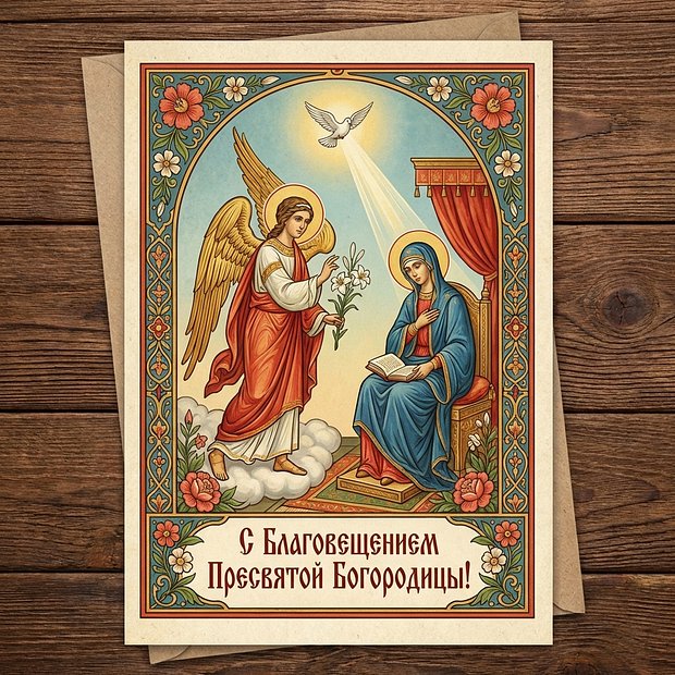 Бесплатная открытка с Благовещением Пресвятой Богородицы 
