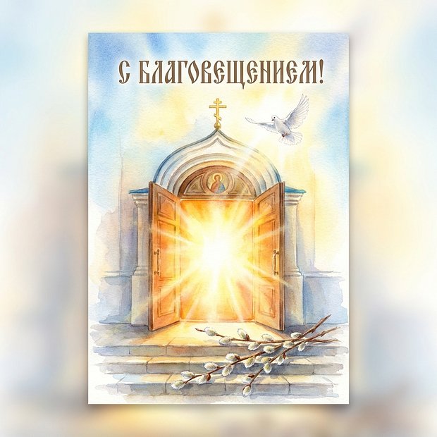 Открытка с Благовещением Пресвятой Богородицы бесплатно
