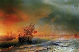 Иван Айвазовский «Буря под Евпаторией 2 ноября 1854 года». Картина посвящена одному из самых памятных событий Крымской войны — гибели парусной флотилии союзнического турецко-англо-французского флота