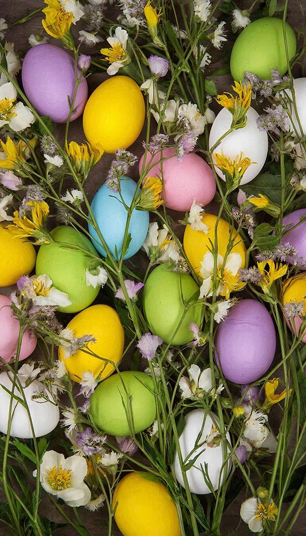 Обои на телефон с пасхальными яйцами и цветами