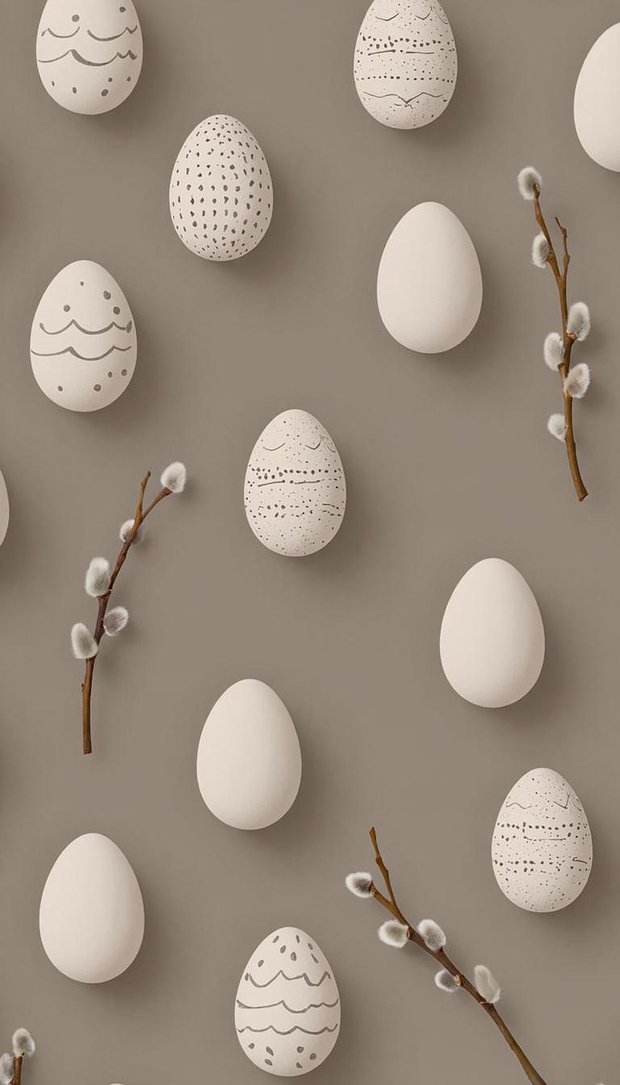 Минималистичное изображение пасхальных яиц в светлых тонах