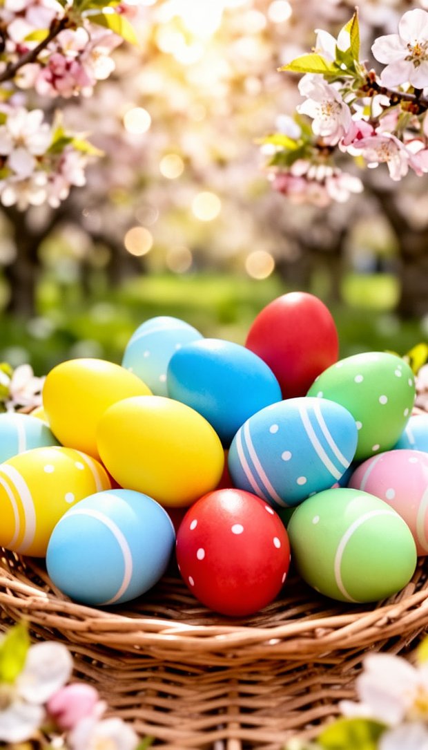 Бесплатные яркие обои на телефон с пасхальными яйцами