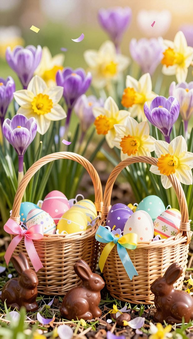 Весенний натюрморт с пасхальными корзинами для заставки на телефон