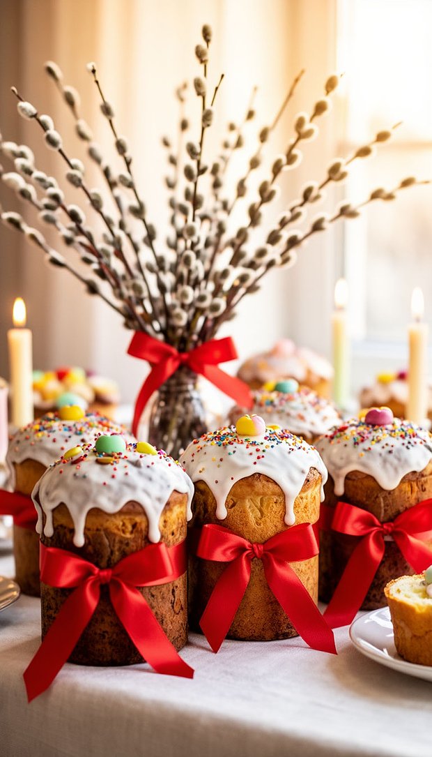 Яркая пасхальная картинка для обоев на телефон с куличами