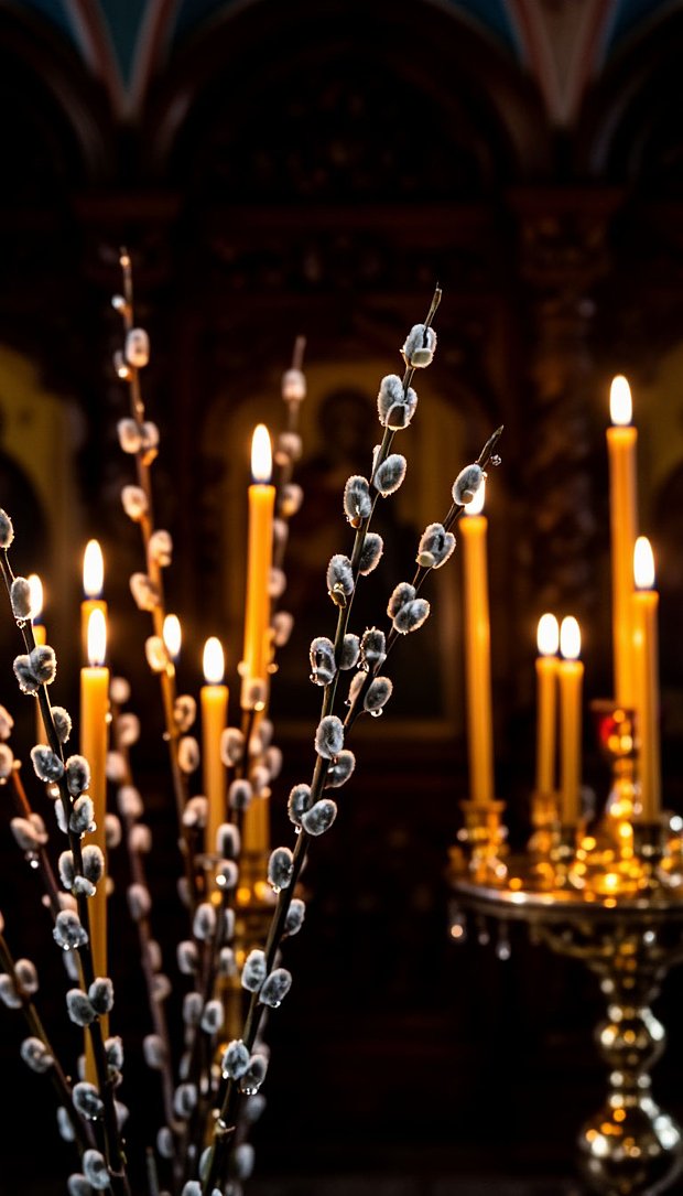 Верба и церковные свечи, обои на телефон