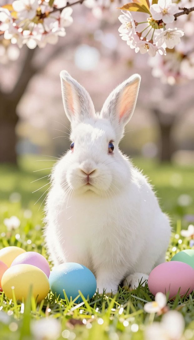 Нежные обои для телефона с белым кроликом на Пасху