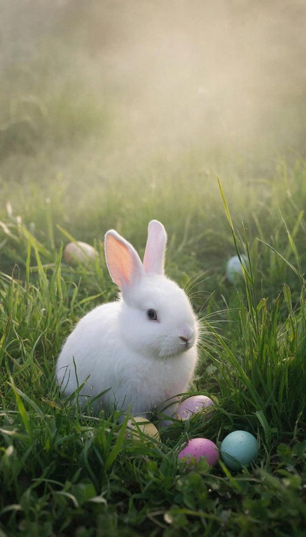 Обои на телефон с милым пасхальным зайчиком