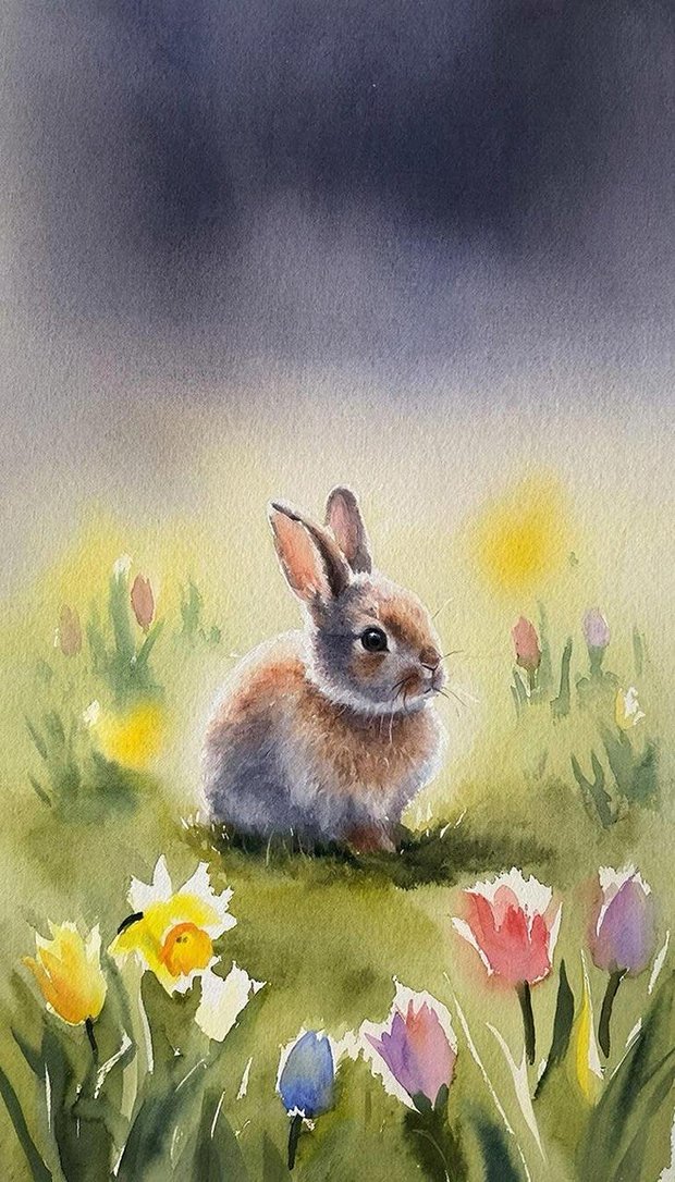 Рисунок пасхального кролика для обоев на телефон