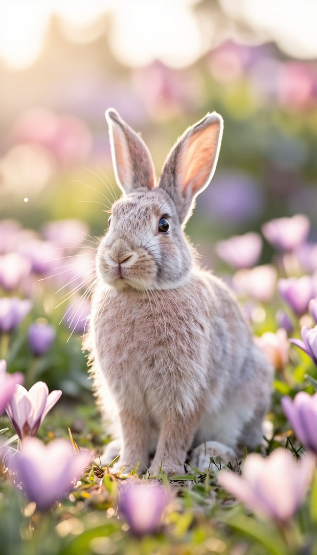 Пасхальный кролик в весеннем пейзаже, обои для телефона в хорошем качестве