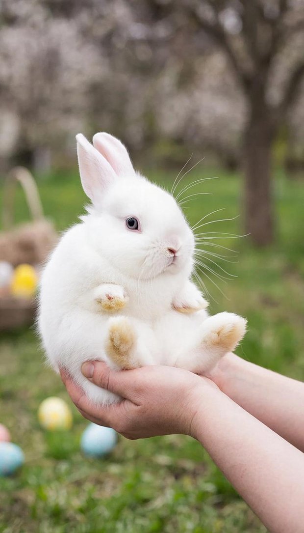 Обои для телефона с белым пасхальным кроликом
