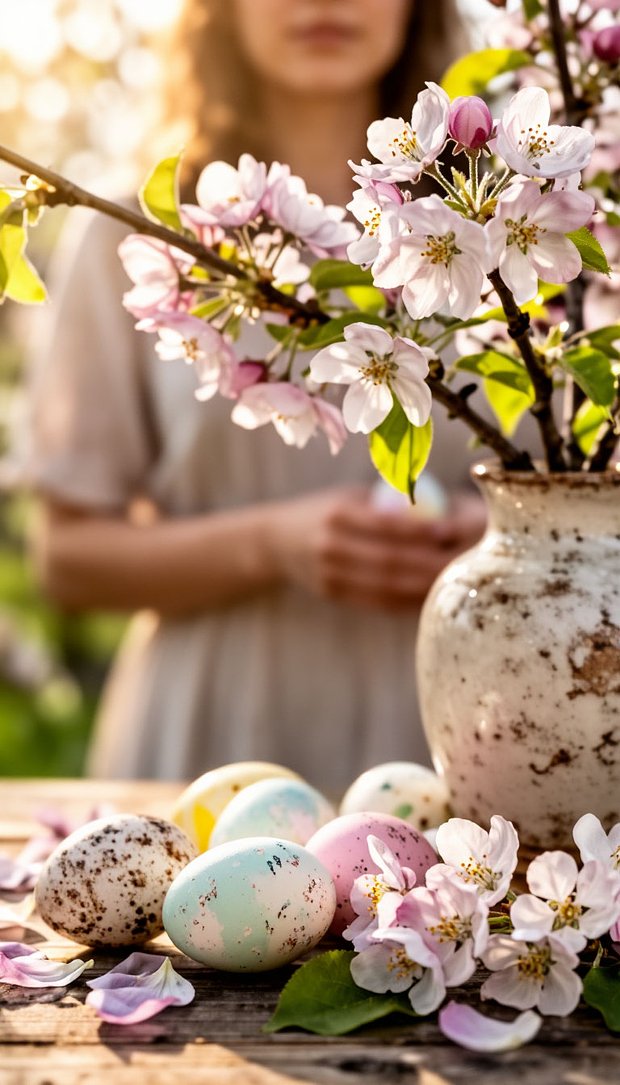 Букет из веток яблони на Пасху, вертикальные обои на телефон в хорошем качестве