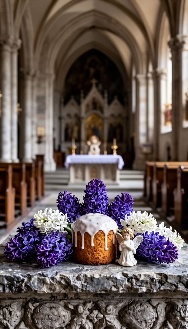 Композиция из гиацинтов в храме на Пасху