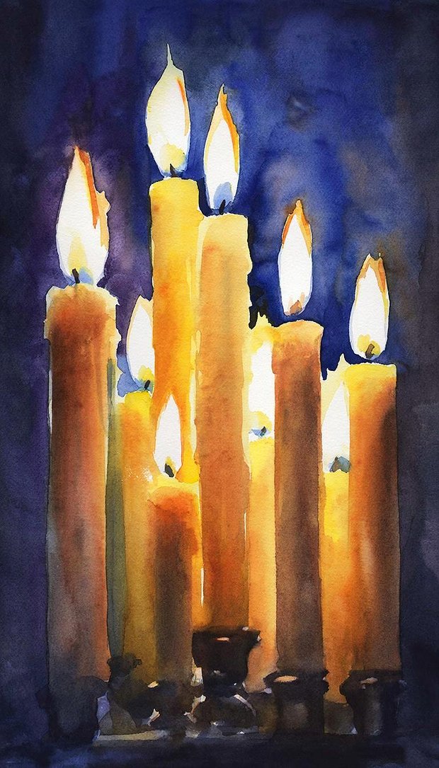 Пасхальные свечи в стиле акварель, для заставки на экран телефона