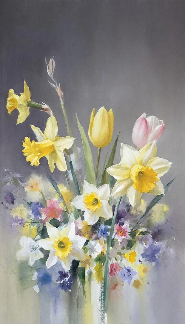 Пасхальный букет, акварельная картина, обои для телефона