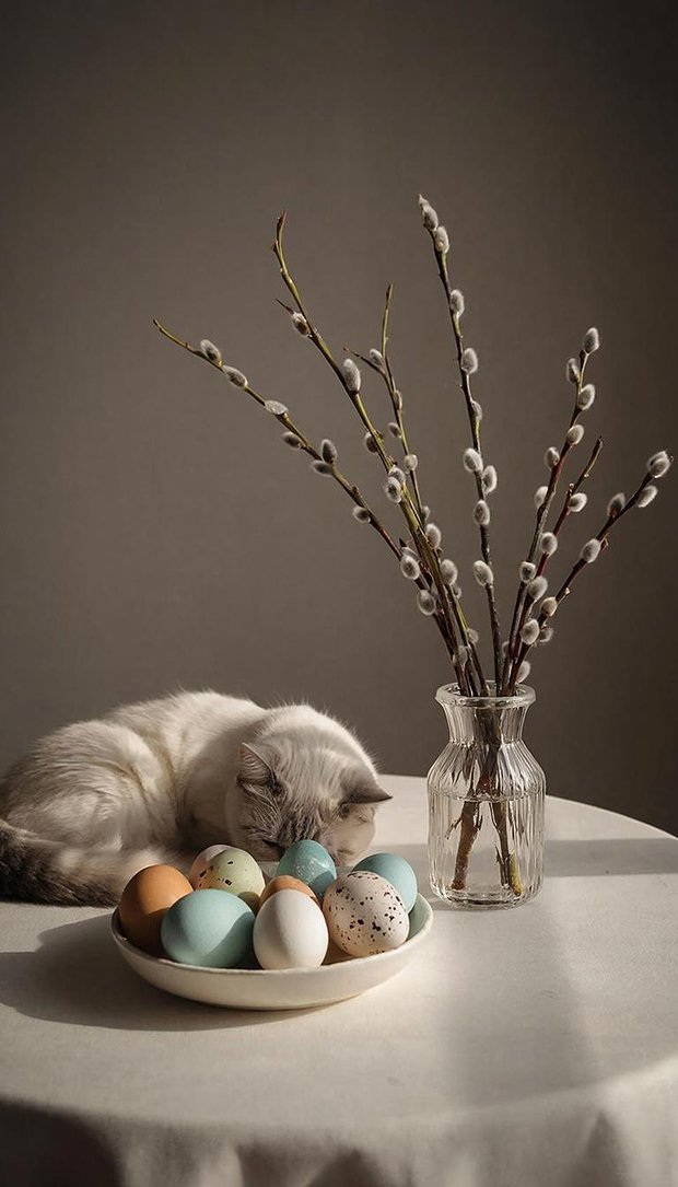 Пасхальная картинка с котом, обои на телефон