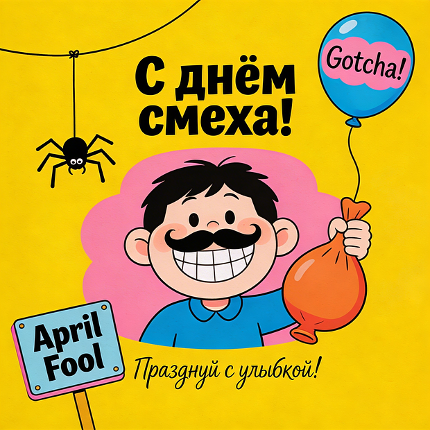 Открытки ко Дню смеха 1 апреля

