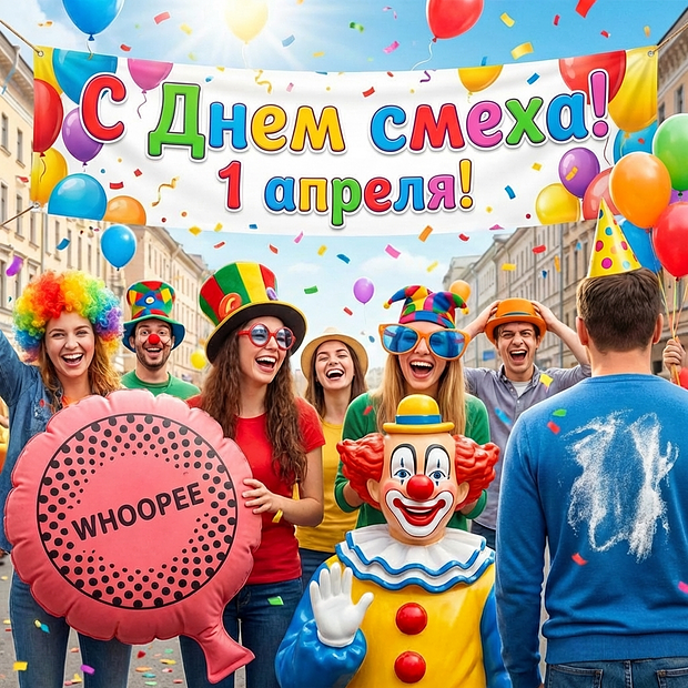 Праздничная открытка с Днем смеха

