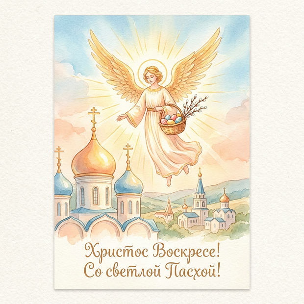 Открытка «С Пасхой!» с коротким поздравлением