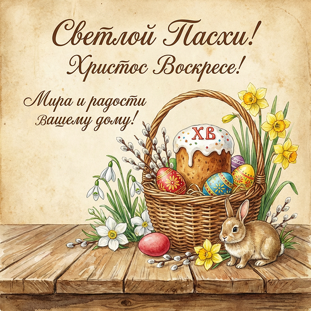 Винтажная открытка к Пасхе — Христос Воскресе!