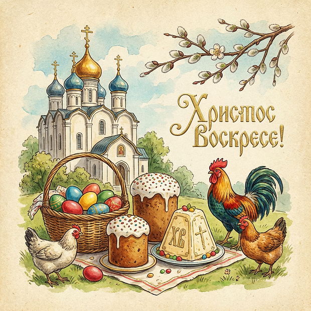 Винтажная открытка к Пасхе — Христос Воскресе!