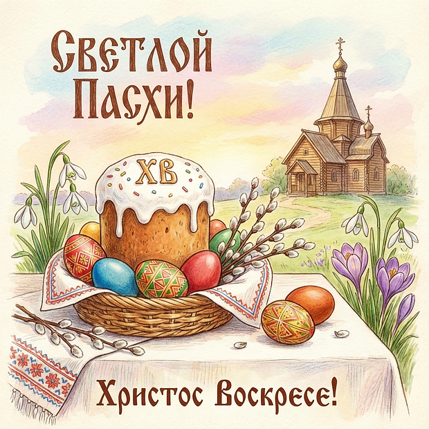 Открытка с крашеными пасхальными яйцами