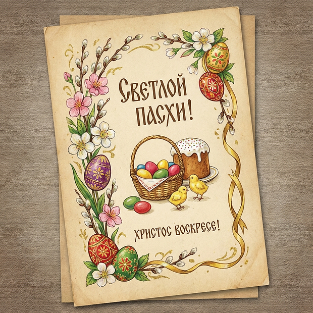 Винтажная открытка к Пасхе — Христос Воскресе!