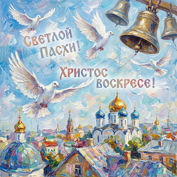 Открытка «С Пасхой!» с коротким поздравлением