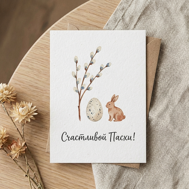 Минималистичная открытка к Пасхе с кроликами