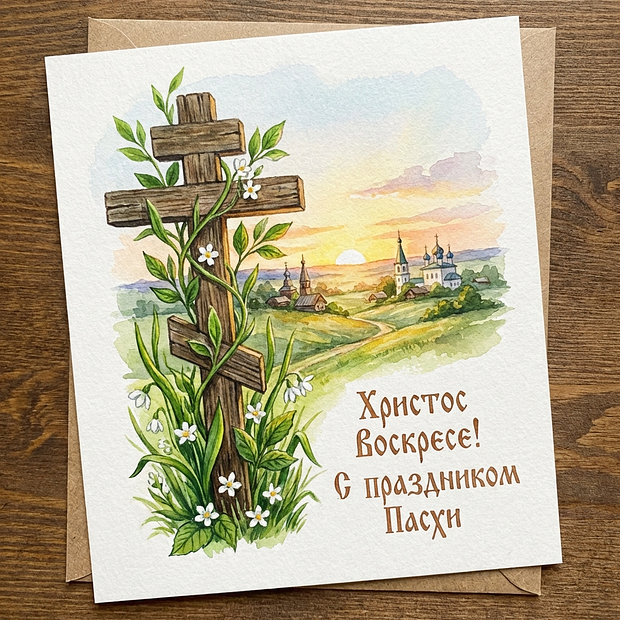 Открытка «С Пасхой!» с коротким поздравлением