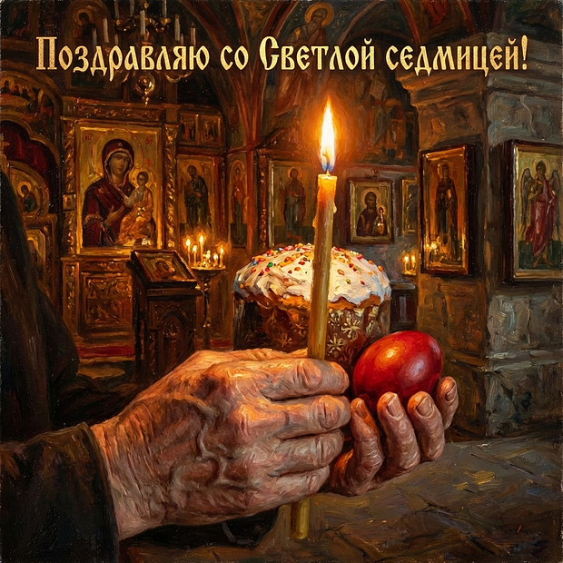 Открытка с поздравлением с Пасхальной неделей
